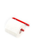 Load image into Gallery viewer, red stainless steel toilet paper holder with light blue screws