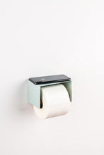 Load image into Gallery viewer, sage green toilet paper holder in nice design where you can put things on top like a phone or candle or some small accessories.