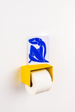 Load image into Gallery viewer, yellow toilet paper holder in nice design where you can put things on top like a phone or some small accessories