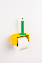 Load image into Gallery viewer, yellow toilet paper holder in nice design where you can put things on top like a phone or a candle or some small accessories