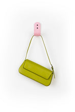 Load image into Gallery viewer, pink wall hook with green purse