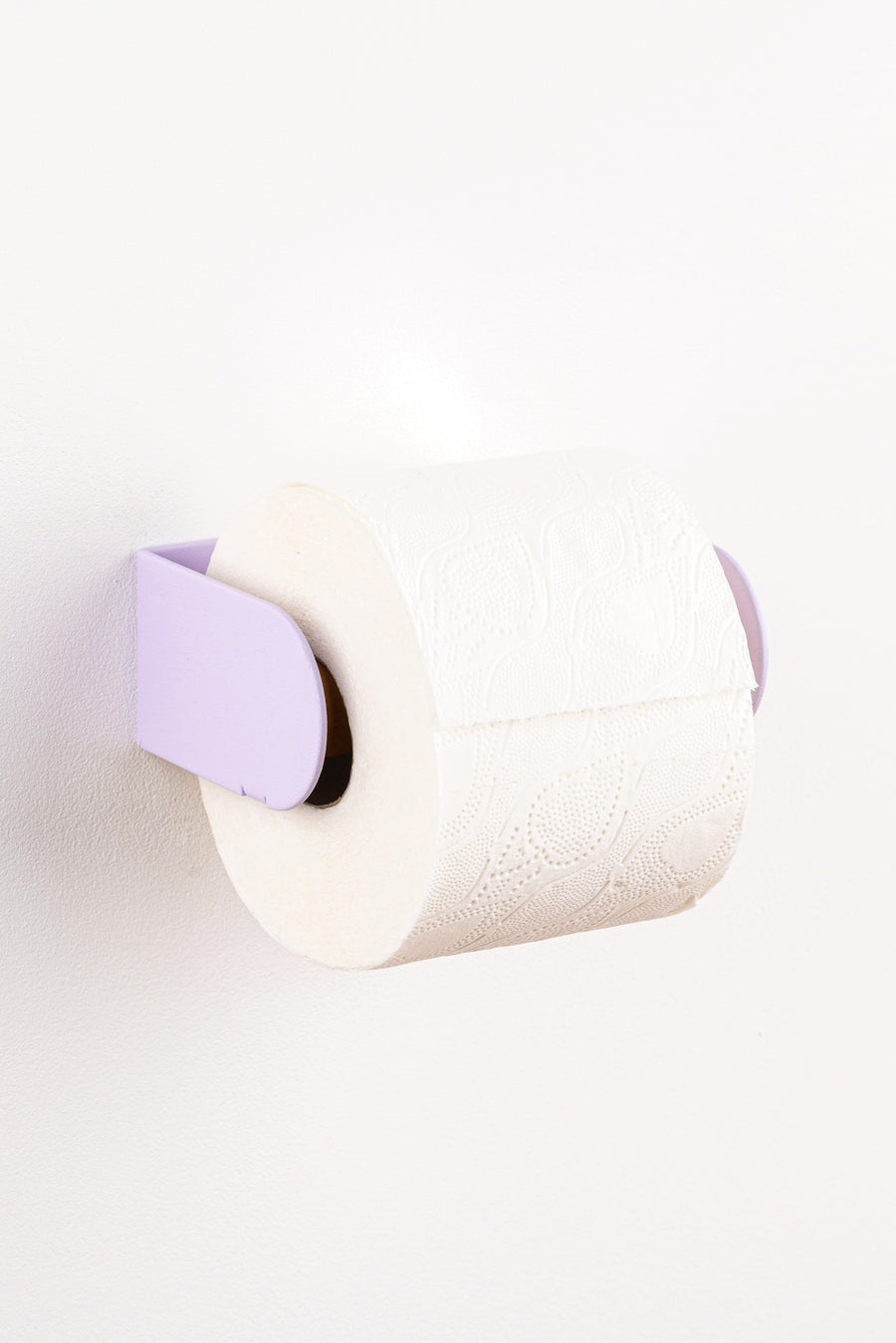 Purple lavender toilet paper holder. Sleek and minimalistic design, made from fine structure powder coated stainless steel.