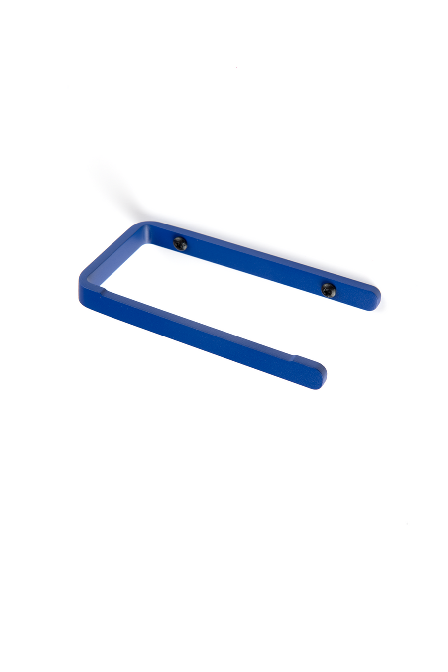deep blue toilet paper holder with black screws