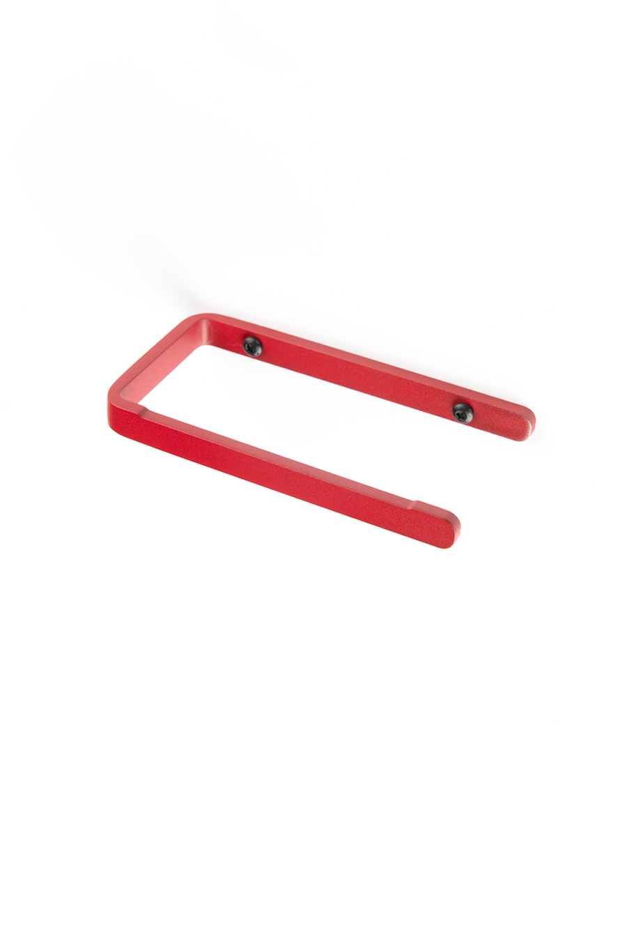 Deep red toilet paper holder with black screws