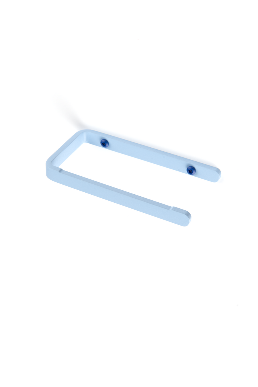 Ice blue toilet paper holder with deep blue screws