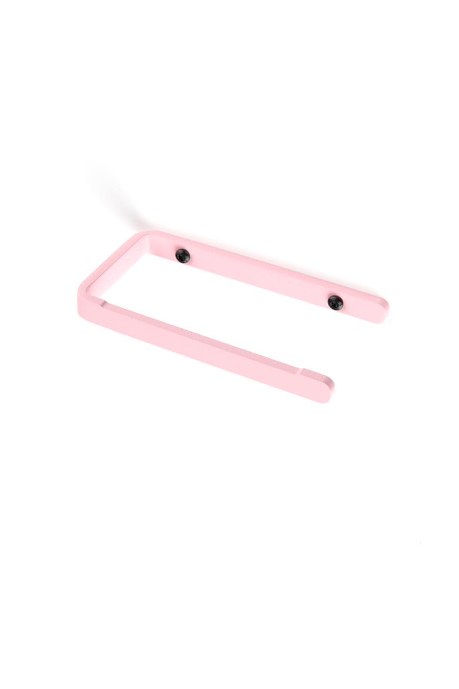 Pink toilet paper holder with black screws