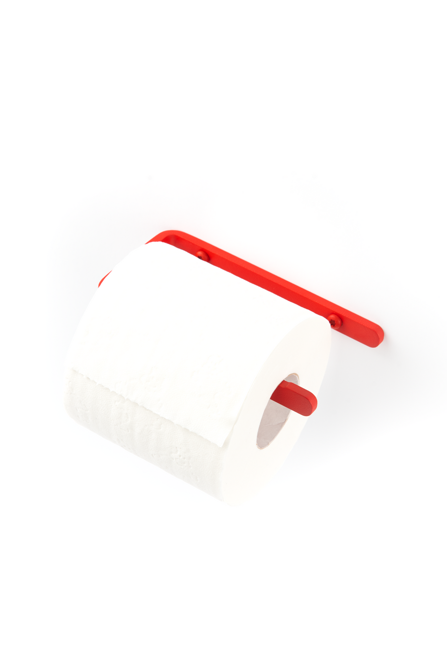 red stainless steel toilet paper holder with red screws
