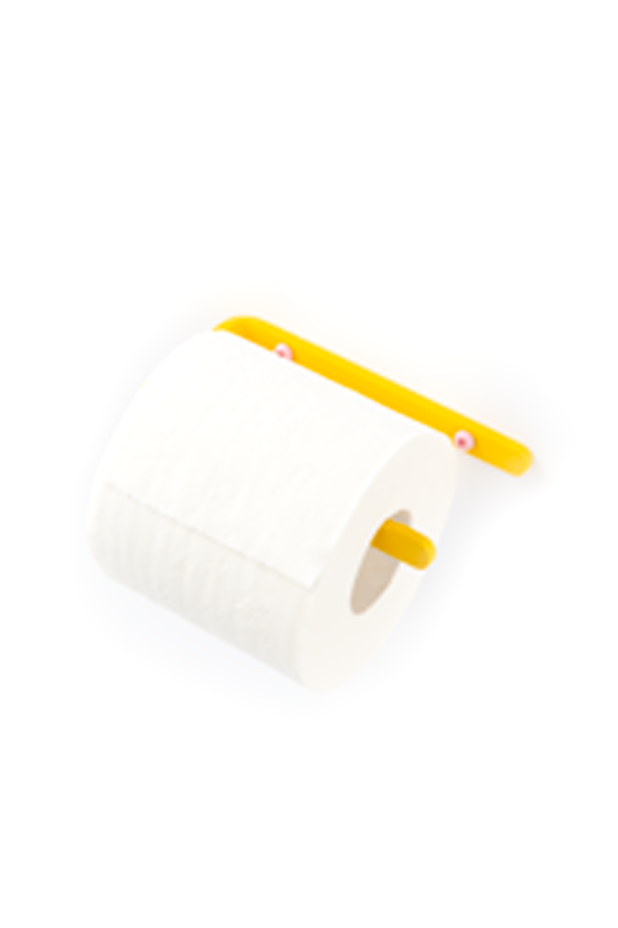 yellow toilet paper holder with pink screws 