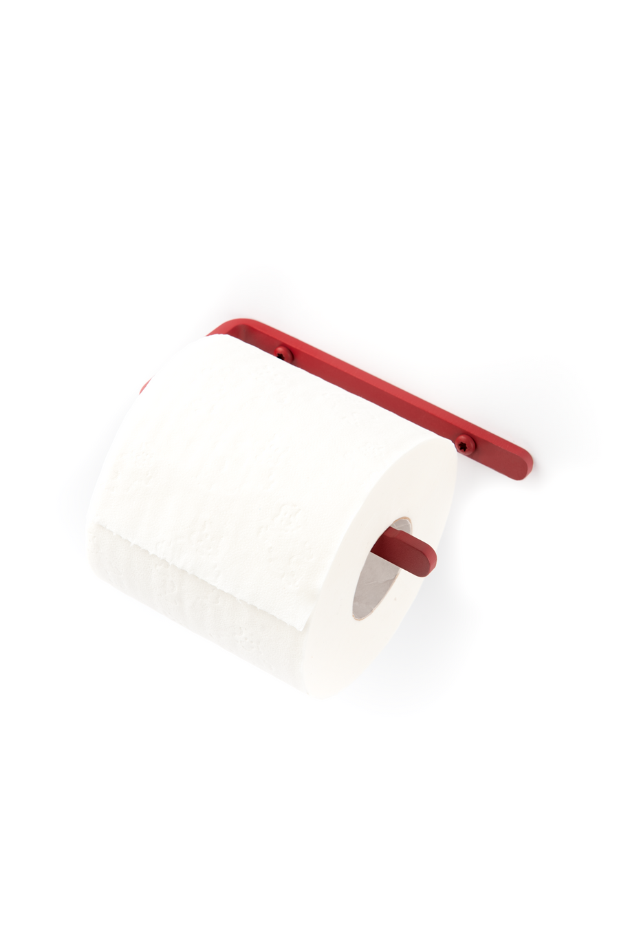 Deep red toilet paper holder with deep red screws