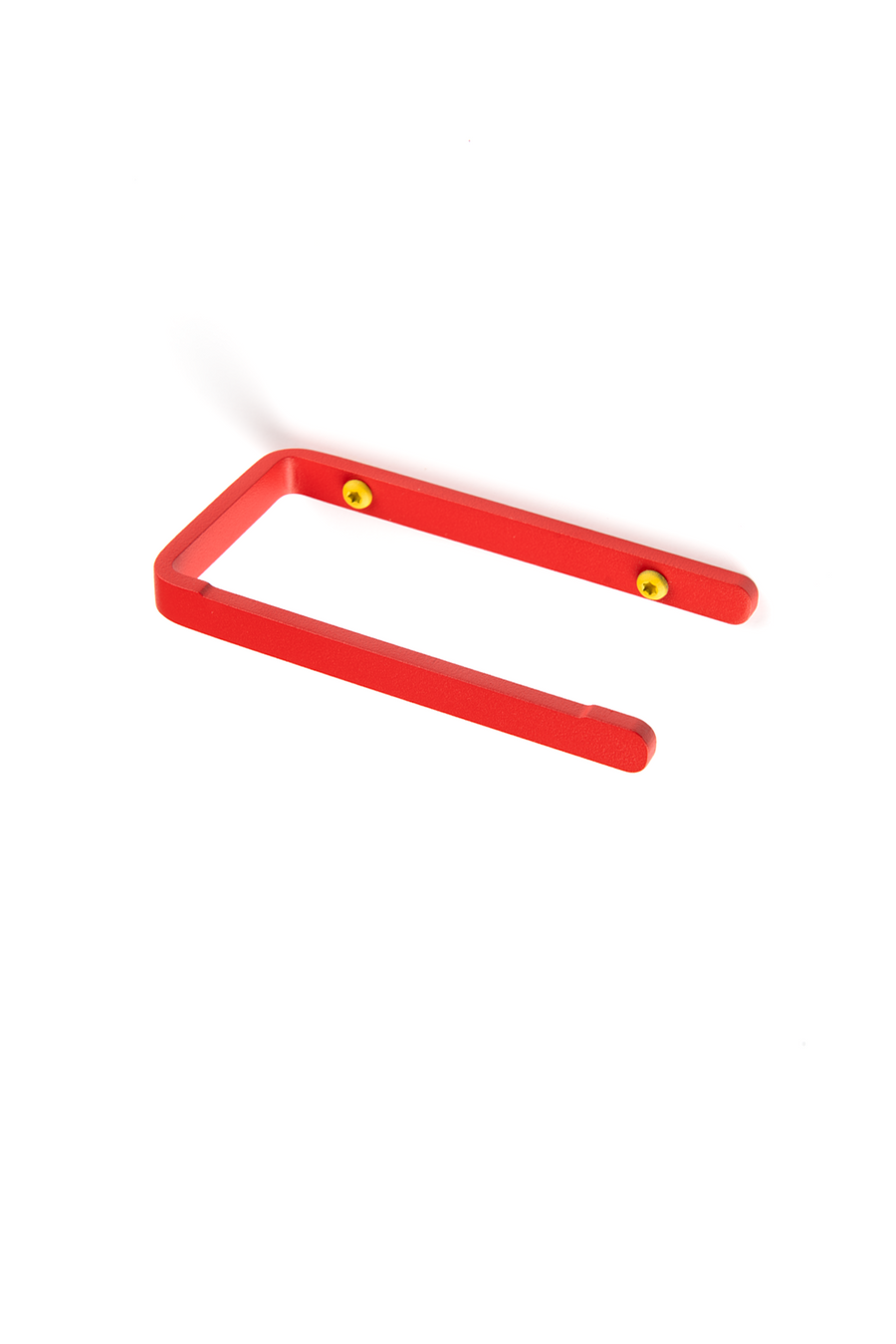 red stainless steel toilet paper holder with yellow screws