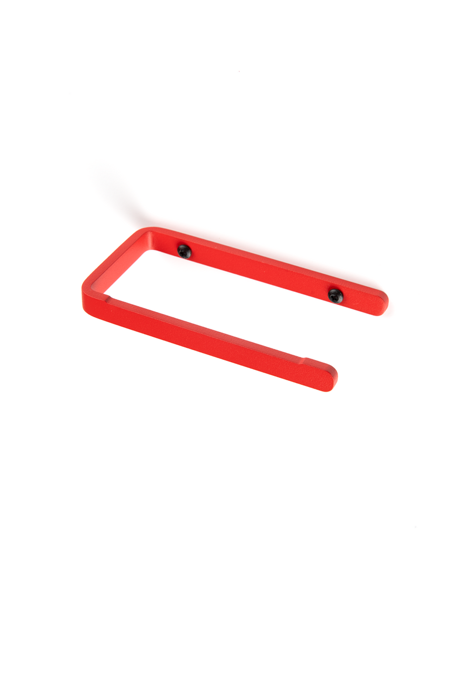 red stainless steel toilet paper holder with black screws