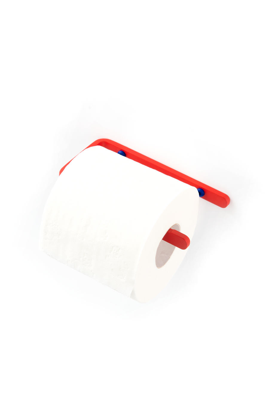 red stainless steel toilet paper holder with  with deep blue screws