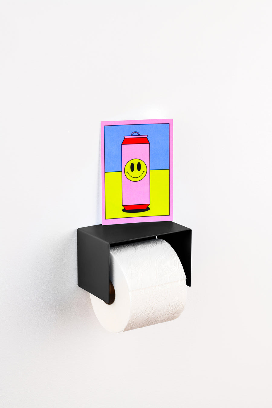 black toilet paper holder, sleek  minimalist design. Made from powder coated stainless steel. black toilet paper holder in nice design where you can put things on top like a phone or candle or some small accessories.  