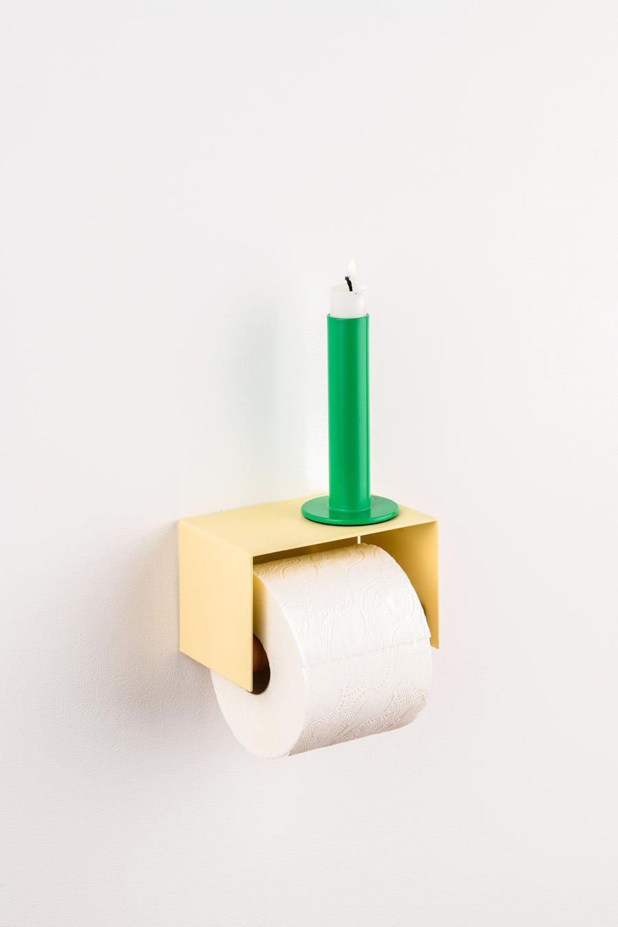 ivory cream toilet paper holder in nice design where you can put things on top like a phone or candle or some small accessories.  
