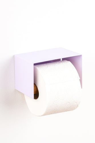 lavender toilet paper holder in nice design where you can put things on top like a phone or candle or some small accessories.  