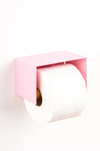 Load image into Gallery viewer, pink toilet paper holder in nice design where you can put things on top like a phone or candle or some small accessories. 
