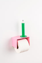 Load image into Gallery viewer, pink toilet paper holder in nice design where you can put things on top like a phone or candle or some small accessories. 
