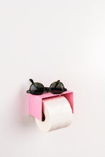Load image into Gallery viewer, pink toilet paper holder in nice design where you can put things on top like a phone or candle or some small accessories.  
