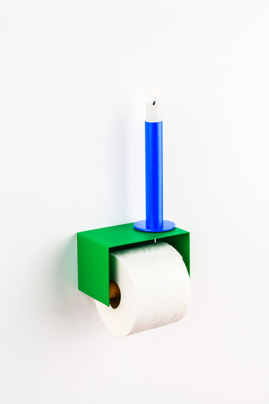 toilet paper holder with shelf in green ral 6037