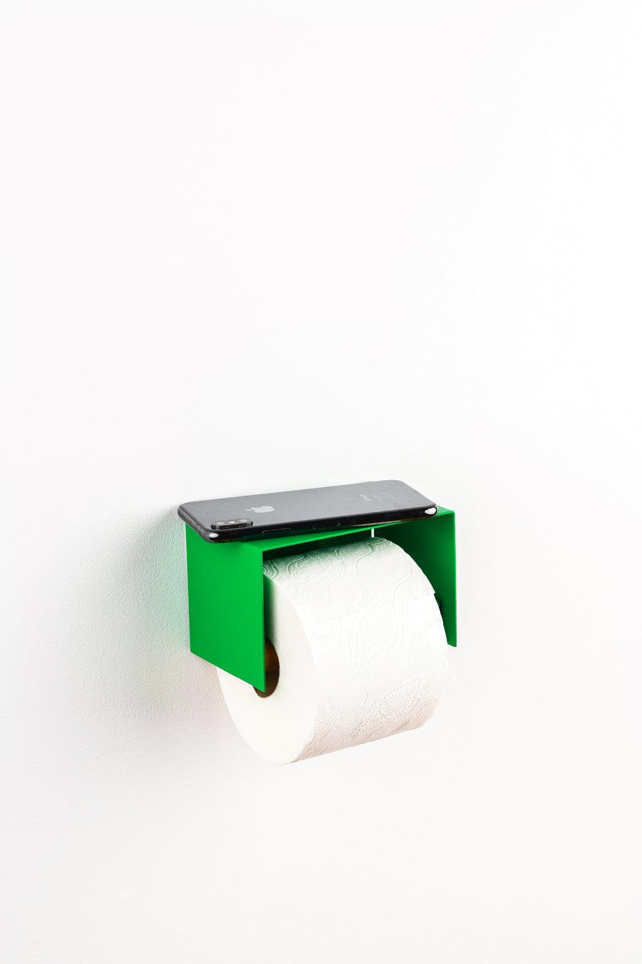 toilet paper holder with shelf in green ral 6037