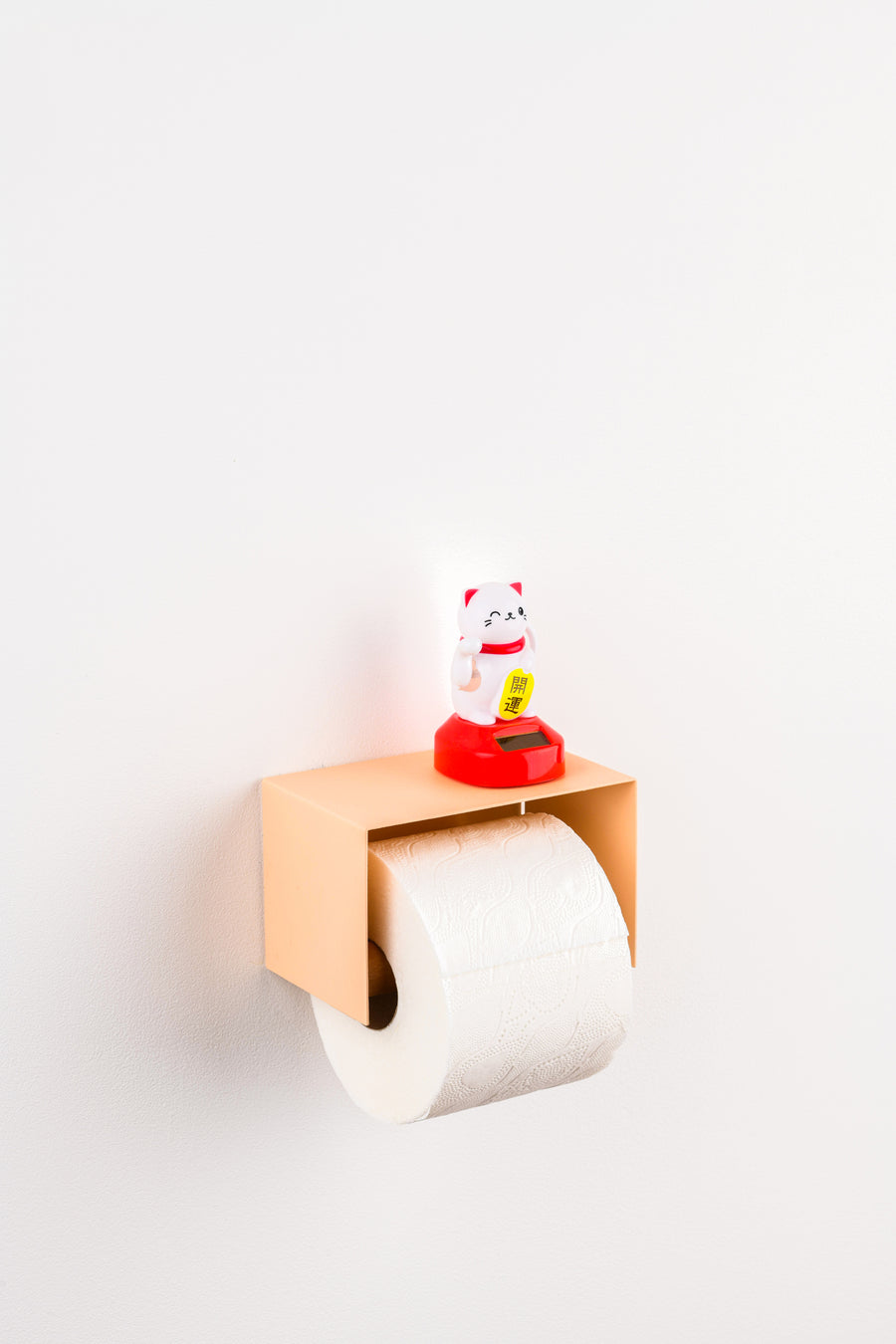 salmon pink toilet paper holder in nice design where you can put things on top like a phone or candle or some small accessories.  