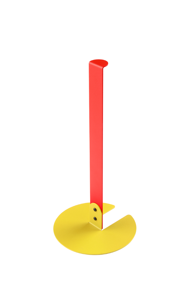 Kitchen paper dispenser or holder for extra toilet rolls in yellow and red combination