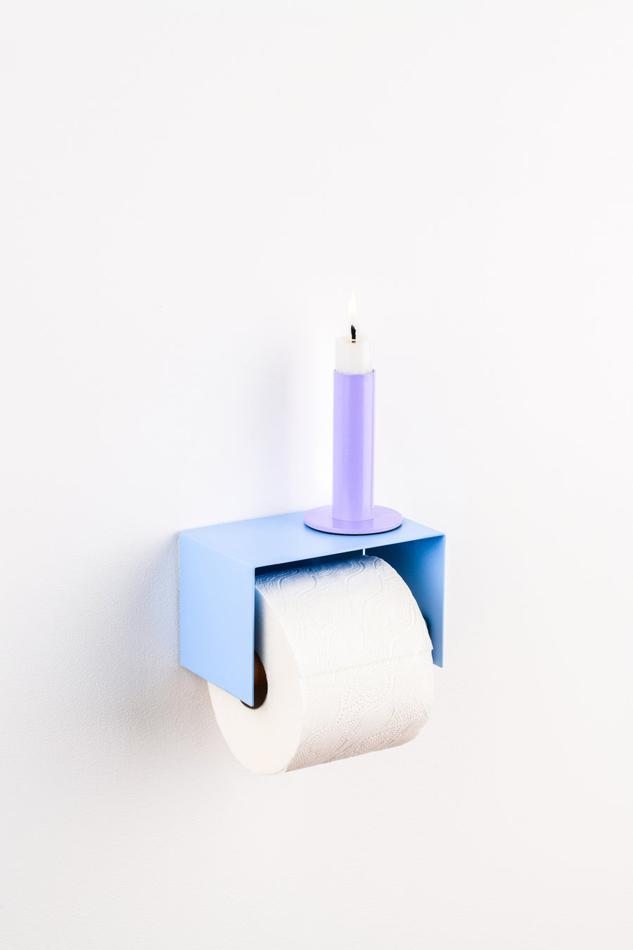 ice blue design toilet paper holder with space to put things on top