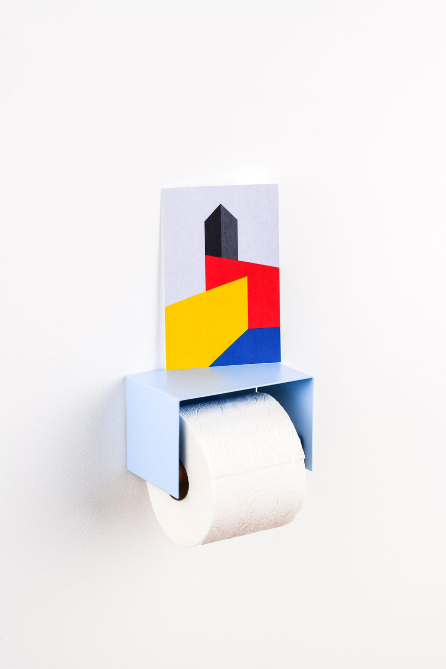 ice blue design toilet paper holder with space to put things on top