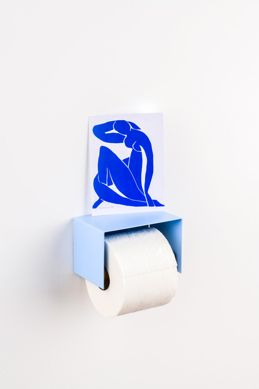 ice blue design toilet paper holder with space to put things on top