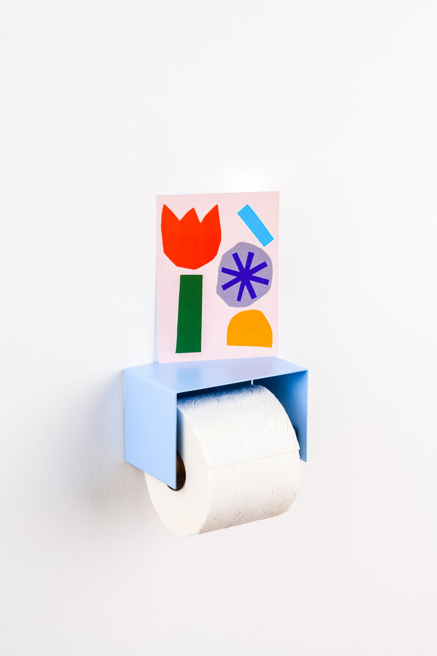 ice blue design toilet paper holder with space to put things on top